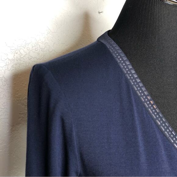 Cache navy blue metallic studded trim faux wrap sheath dress size Medium - Picture 15 of 16